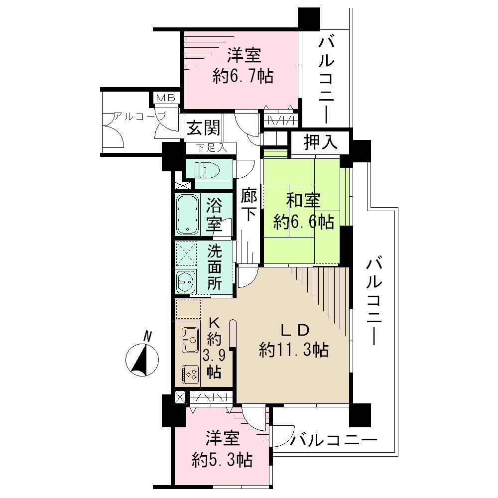 Floor plan. 3LDK, Price 37 million yen, Occupied area 77.11 sq m , Balcony area 18.21 sq m