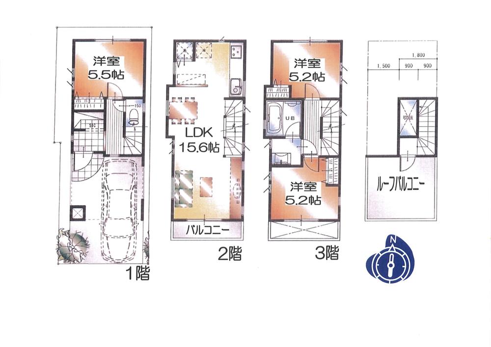 Floor plan. (A Building), Price 38,800,000 yen, 3LDK, Land area 47.51 sq m , Building area 85 sq m