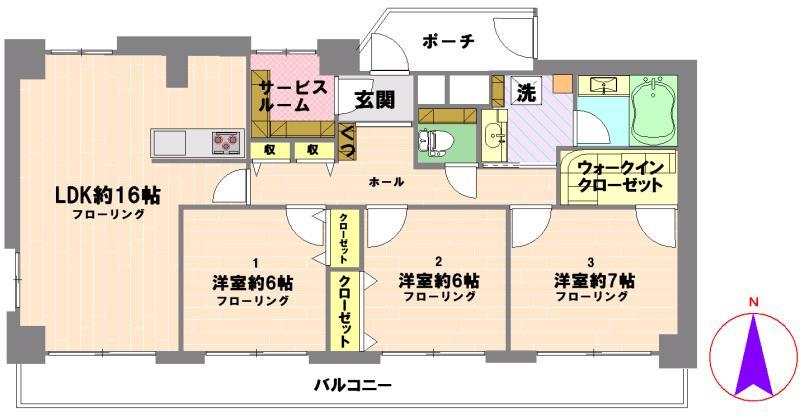 Floor plan. 3LDK + S (storeroom), Price 39,800,000 yen, Occupied area 91.34 sq m , Balcony area 19.08 sq m Zenshitsuminami direction All rooms 6 quires more Spacious balcony