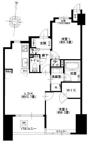 Floor plan. 2LDK, Price 32,900,000 yen, Occupied area 56.16 sq m , Balcony area 5.92 sq m