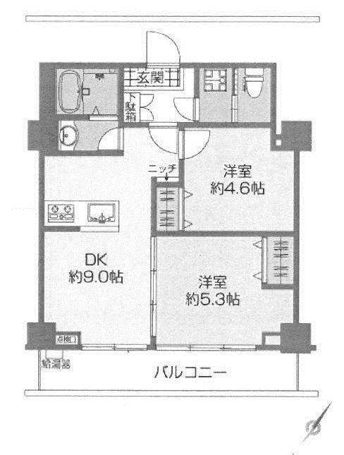 Floor plan. 2DK, Price 19,800,000 yen, Occupied area 45.36 sq m , Balcony area 8.19 sq m