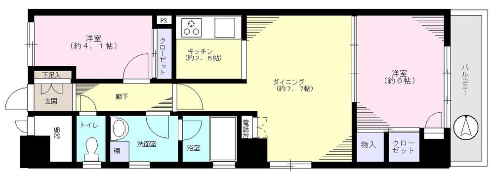 Floor plan. 2DK, Price 17.8 million yen, Footprint 53.4 sq m , Balcony area 5.34 sq m
