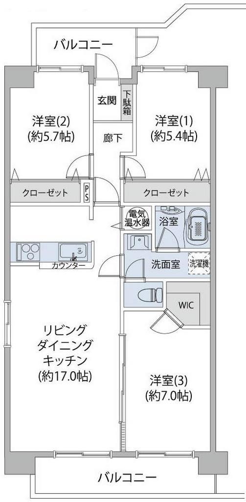 Floor plan. 3LDK, Price 36.5 million yen, Footprint 76.2 sq m , Balcony area 12.31 sq m