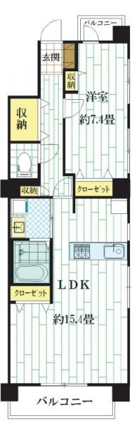 Floor plan. 1LDK, Price 22,800,000 yen, Occupied area 57.56 sq m , Balcony area 8.36 sq m