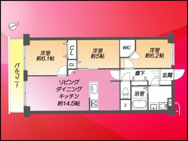 Floor plan. 3LDK, Price 26.5 million yen, Footprint 67.2 sq m , Balcony area 7.6 sq m