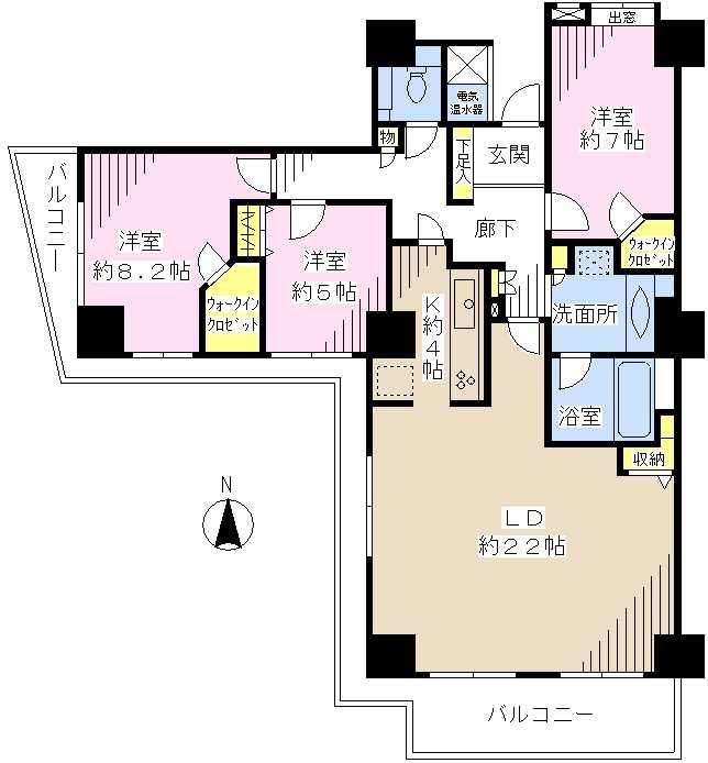 Floor plan. 3LDK, Price 58,800,000 yen, Footprint 106.62 sq m , Balcony area 19.86 sq m