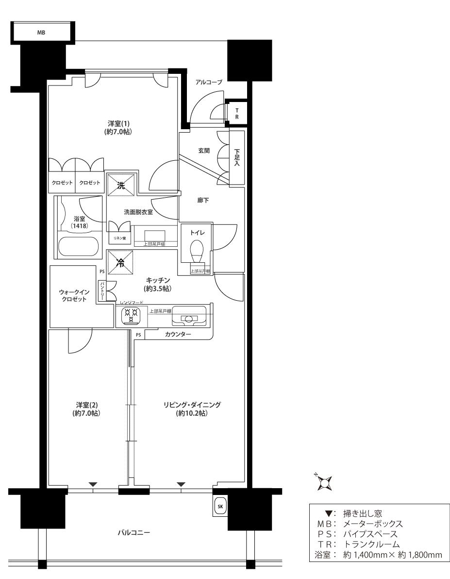 Floor plan. 2LDK, Price 43,800,000 yen, Occupied area 65.47 sq m , Balcony area 11.6 sq m