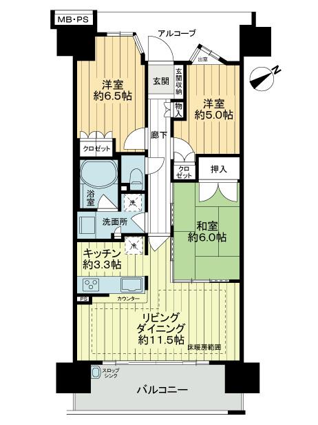 Floor plan. 3LDK, Price 38 million yen, Occupied area 70.65 sq m , Balcony area 11.16 sq m