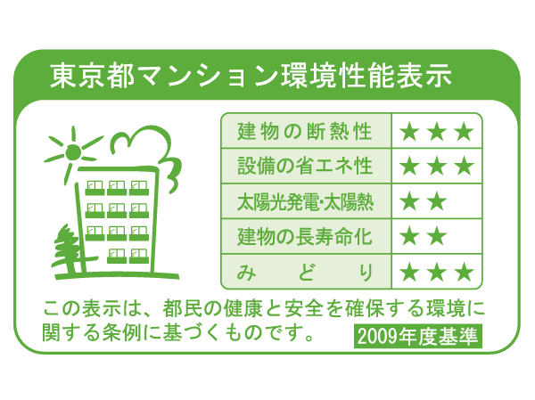 Building structure.  [Tokyo apartment environmental performance display] Based on the efforts of the building environment plan that building owners will be submitted to the Tokyo Metropolitan Government, 5 will be evaluated in three stages for items. ( ※ For more information see "Housing term large Dictionary")