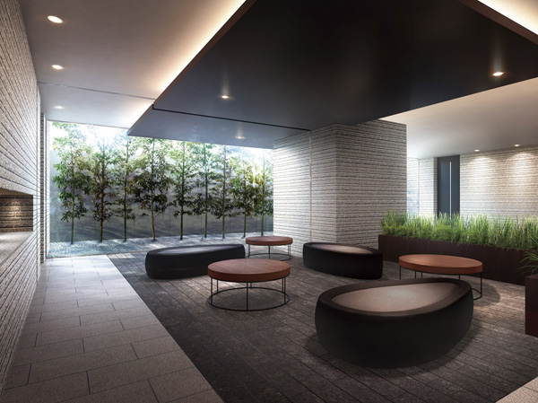 Buildings and facilities. Well as the space design that live people can use comfortably, IDEE adopted an effect, such as interior and planting 栽計 images that coordinated. We propose a personality and sense of beauty that that is not influenced by fashion moments "Urban Natural". (North Garden & Lounge Rendering)