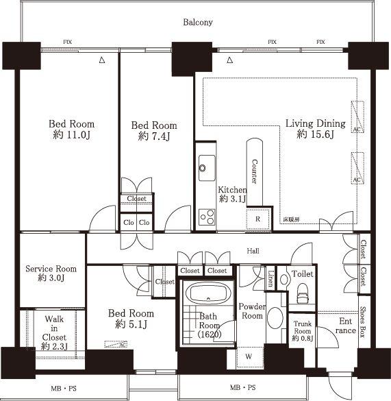 Floor plan. 3LDK + S (storeroom), Price 61,800,000 yen, Footprint 109.45 sq m , Balcony area 16.5 sq m floor plan