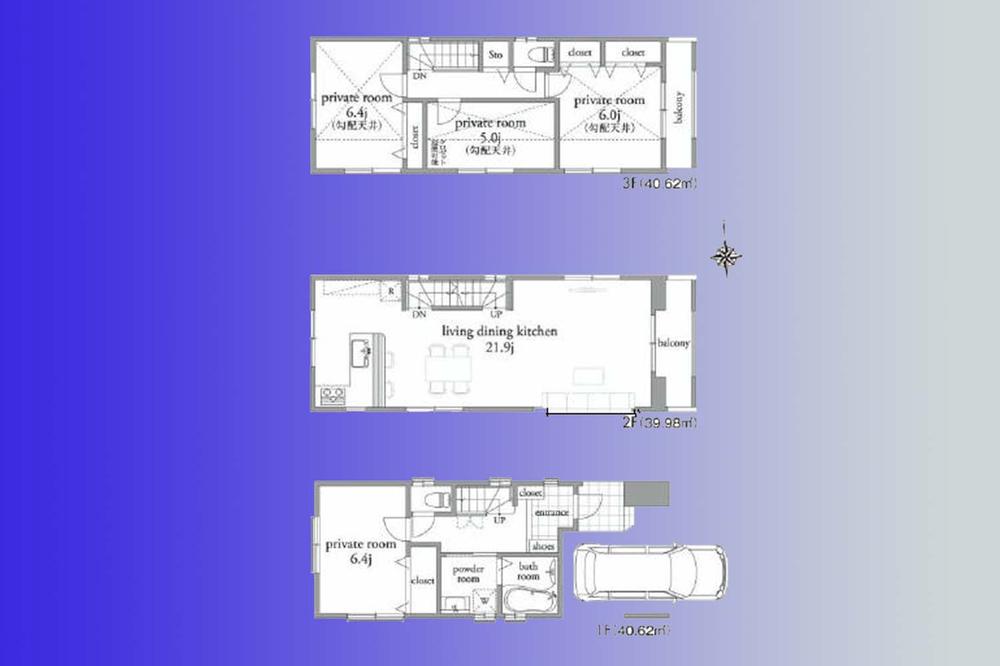 Floor plan. (C Building), Price 44,800,000 yen, 4LDK, Land area 68.51 sq m , Building area 121.22 sq m