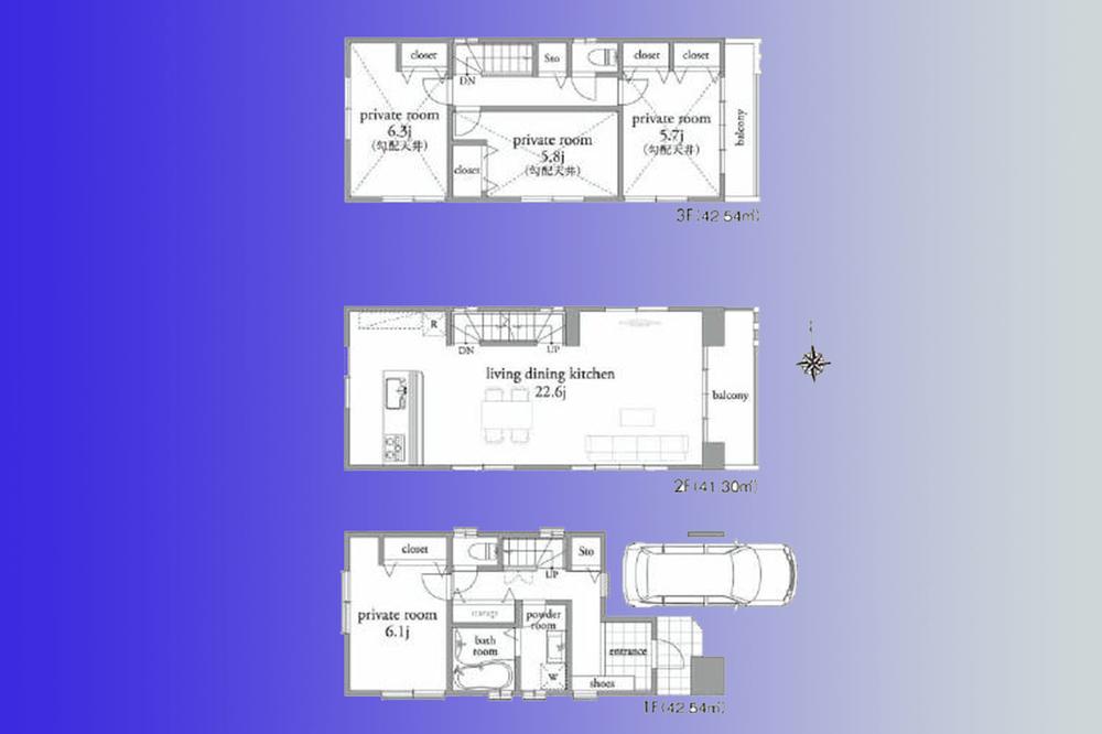 Floor plan. (B Building), Price 45,800,000 yen, 4LDK, Land area 71.02 sq m , Building area 126.38 sq m