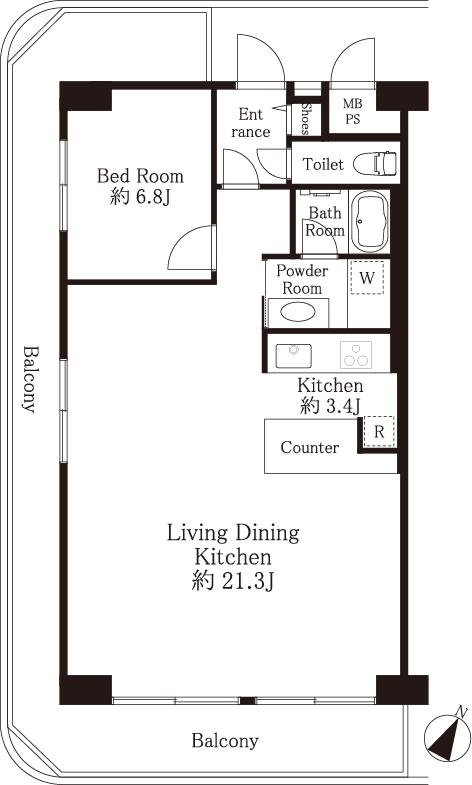 Floor plan. 1LDK, Price 23.8 million yen, Footprint 66 sq m , Balcony area 25.41 sq m floor plan