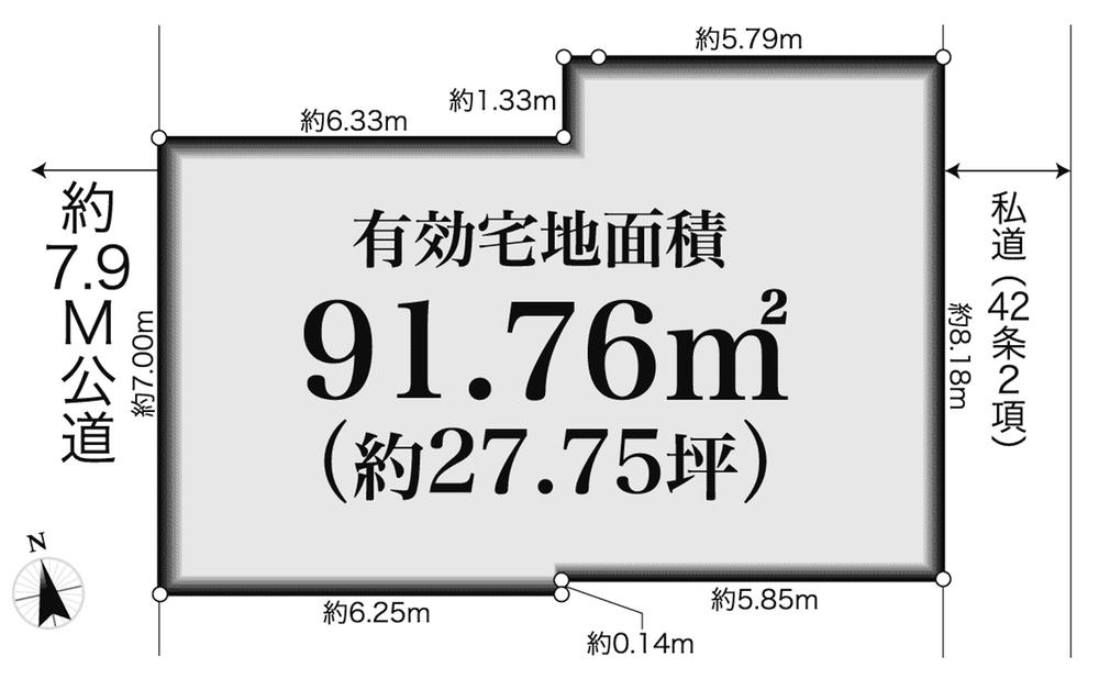 Compartment figure. Land price 66,600,000 yen, Land area 91.76 sq m public book area 108.14 sq m (road burden area including 16.37 sq m)