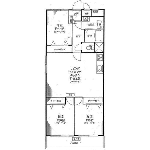 Floor plan. 3LDK, Price 29,800,000 yen, Occupied area 74.24 sq m , Balcony area 6.96 sq m floor plan
