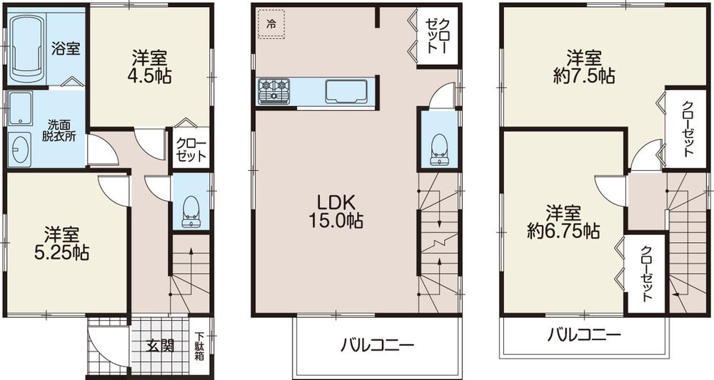 Floor plan. (Building 2), Price 42,800,000 yen, 4LDK, Land area 72.88 sq m , Building area 95.63 sq m