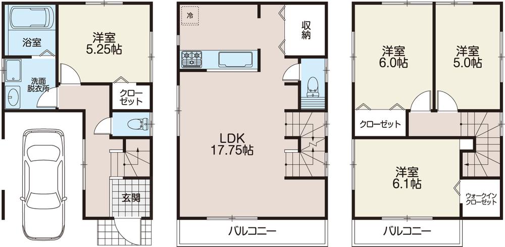 Floor plan. (1 Building), Price 43,800,000 yen, 4LDK, Land area 60.65 sq m , Building area 99.36 sq m