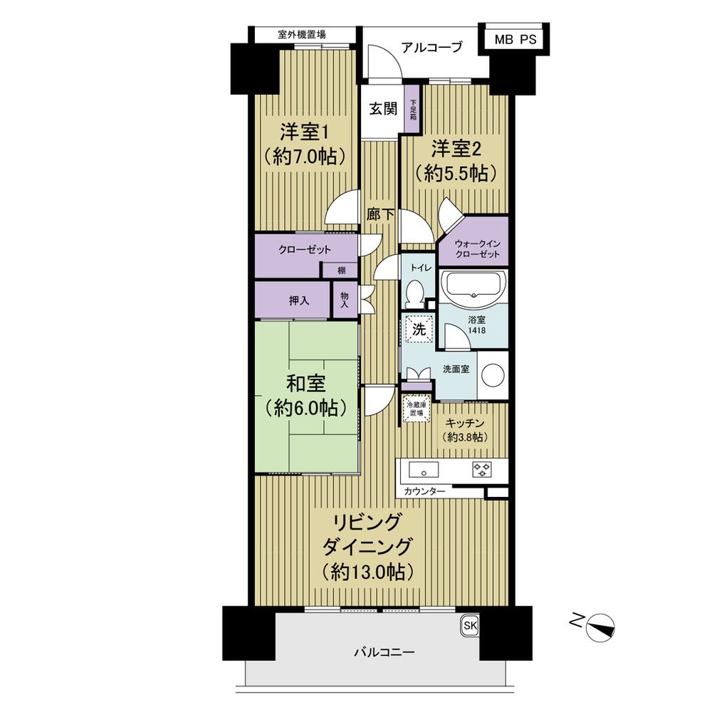 Floor plan. 3LDK, Price 38,800,000 yen, Occupied area 80.31 sq m , Balcony area 11.16 sq m   ■ 80.31m2 ■ 3LDK ■ Floor heating ■ disposer ■ Dishwasher ■ The entire Park View