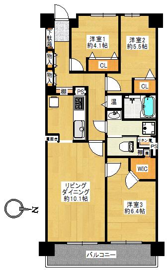 Floor plan. 3LDK, Price 36,900,000 yen, Occupied area 70.87 sq m , Balcony area 8.52 sq m each room is highly independent plan