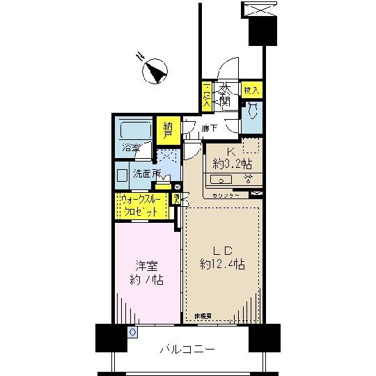 Floor plan. 1LDK, Price 39,800,000 yen, Occupied area 56.02 sq m , Balcony area 12.3 sq m