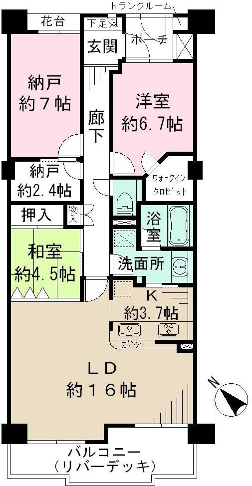 Floor plan. 2LDK + 2S (storeroom), Price 44,800,000 yen, Occupied area 88.95 sq m , Is a family-type dwelling units of the balcony area 10.9 sq m 88.95 sq m.