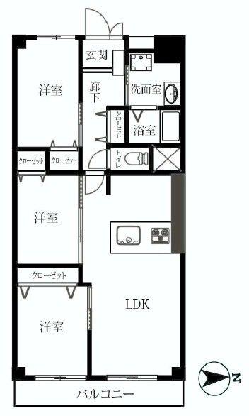 Floor plan. 3LDK, Price 23.8 million yen, Footprint 61.6 sq m , Balcony area 7.6 sq m Floor