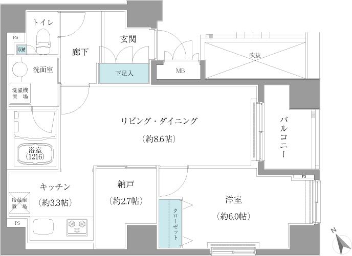 Floor plan. 1LDK + S (storeroom), Price 36,600,000 yen, Occupied area 49.22 sq m , Balcony area 4.16 sq m