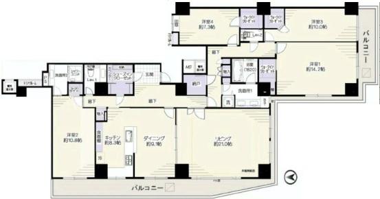 Floor plan. 4LDK+S, Price 100 million 19.8 million yen, Footprint 201.34 sq m , Balcony area 37.76 sq m