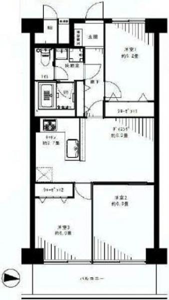 Floor plan. 3LDK, Price 17.8 million yen, Footprint 61.6 sq m , Balcony area 7.84 sq m