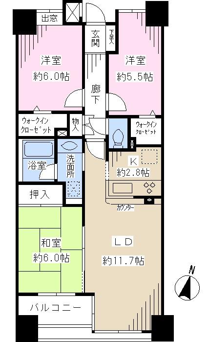 Floor plan. 3LDK, Price 41,800,000 yen, Occupied area 70.62 sq m , Balcony area 4.5 sq m