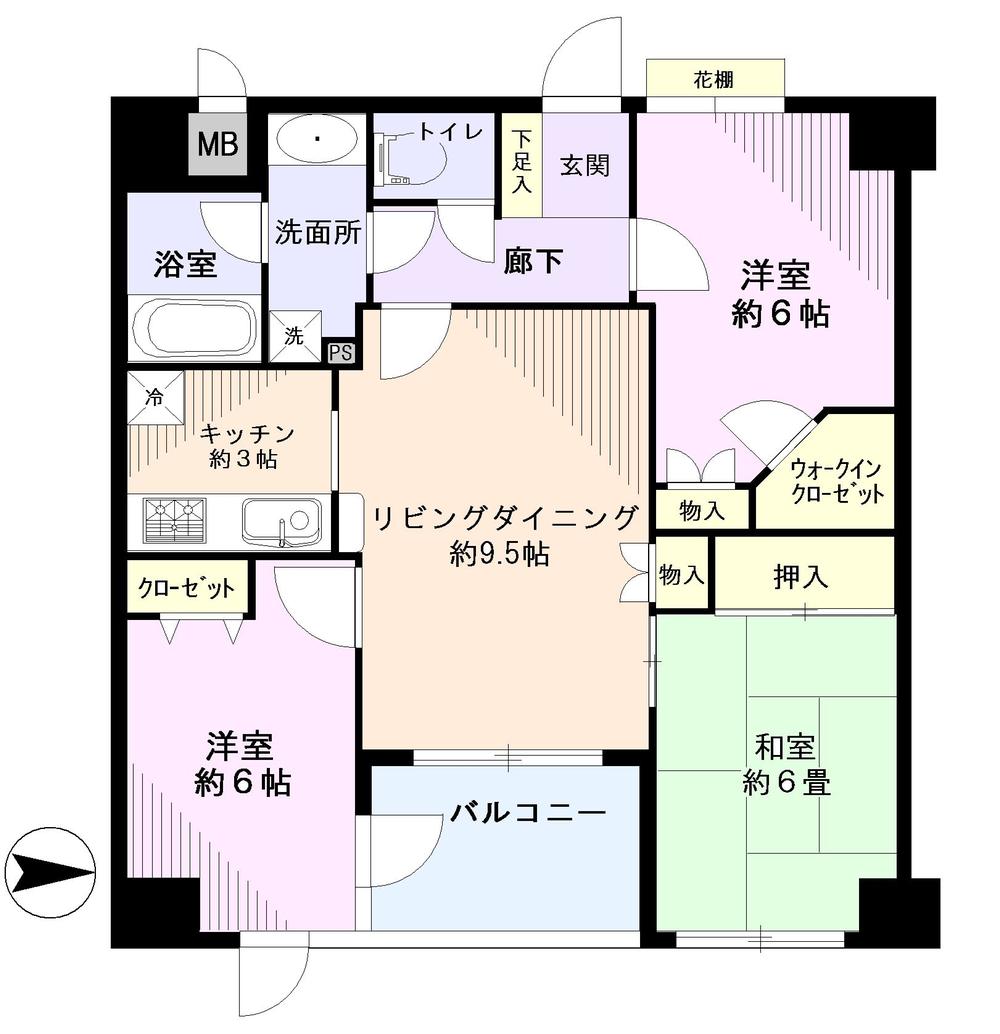 Floor plan. 3LDK, Price 36,900,000 yen, Occupied area 68.06 sq m , Balcony area 5.74 sq m