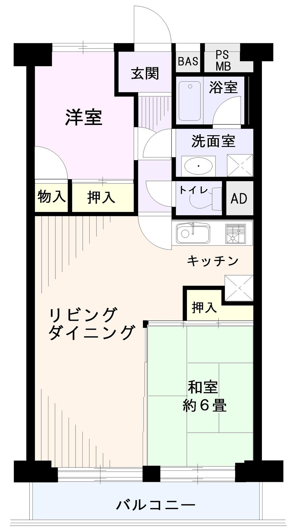 Floor plan. 2LDK, Price 19,800,000 yen, Occupied area 56.79 sq m , Balcony area 6.6 sq m