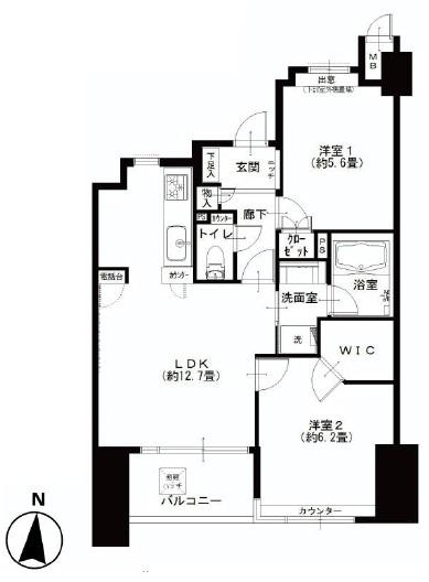 Floor plan. 2LDK, Price 32,900,000 yen, Occupied area 56.16 sq m