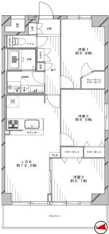 Floor plan. 3LDK, Price 29,980,000 yen, Footprint 66 sq m , Balcony area 8.12 sq m