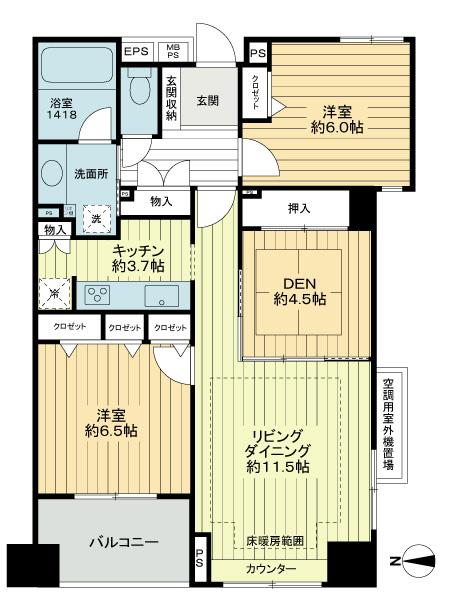 Floor plan. 3LDK, Price 38,800,000 yen, Occupied area 74.59 sq m , Balcony area 5.92 sq m