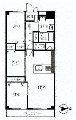 Floor plan. 3LDK, Price 23.8 million yen, Footprint 61.6 sq m , Balcony area 7.6 sq m