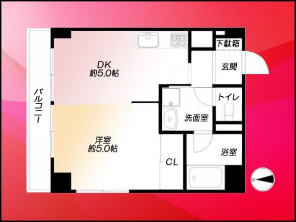 Floor plan. 1DK, Price 13.8 million yen, Occupied area 29.21 sq m