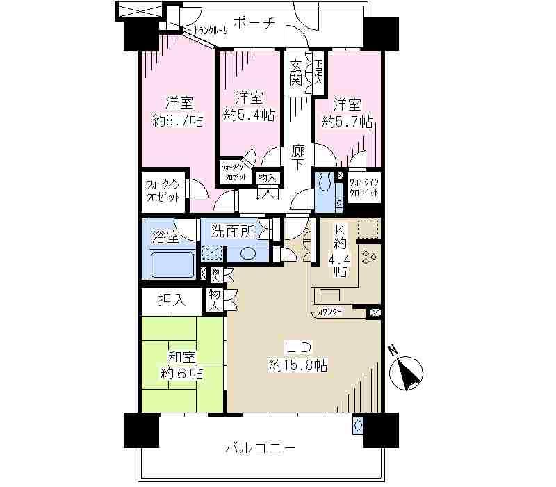 Floor plan. 4LDK, Price 61,800,000 yen, Footprint 103.97 sq m , Balcony area 18.04 sq m