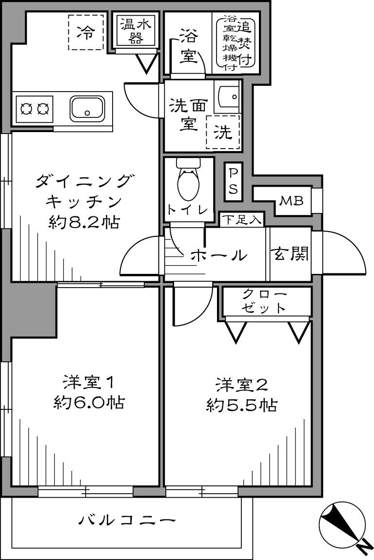 Floor plan. 2DK, Price 16.8 million yen, Occupied area 43.65 sq m , Balcony area 4.53 sq m