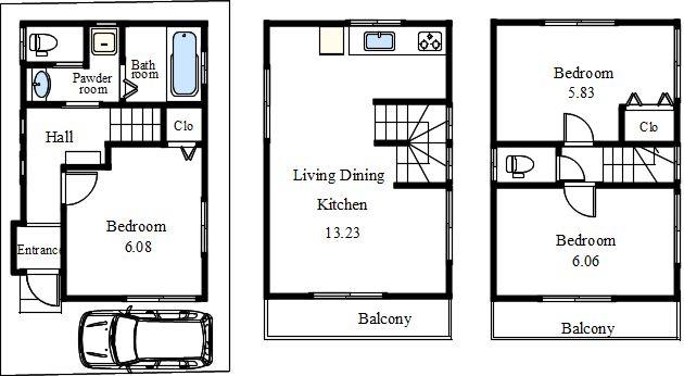 Floor plan. 33,600,000 yen, 3LDK, Land area 40.03 sq m , Building area 71.06 sq m bathroom is spacious Hitotsubo size. No dead space in the floor plan of a beautiful form, Can you use efficiently your.