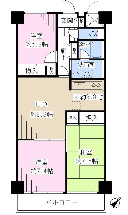 Floor plan. 3LDK, Price 21,800,000 yen, Footprint 72 sq m , Balcony area 7.2 sq m