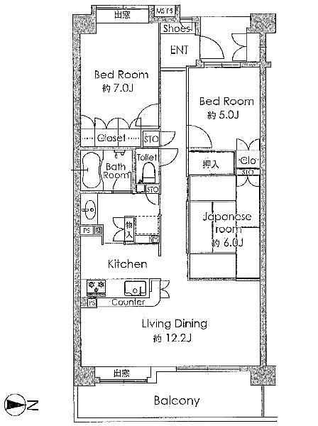 Floor plan. 3LDK, Price 36,800,000 yen, Occupied area 77.76 sq m , Balcony area 11.7 sq m 3LDK type (77.76 sq m)