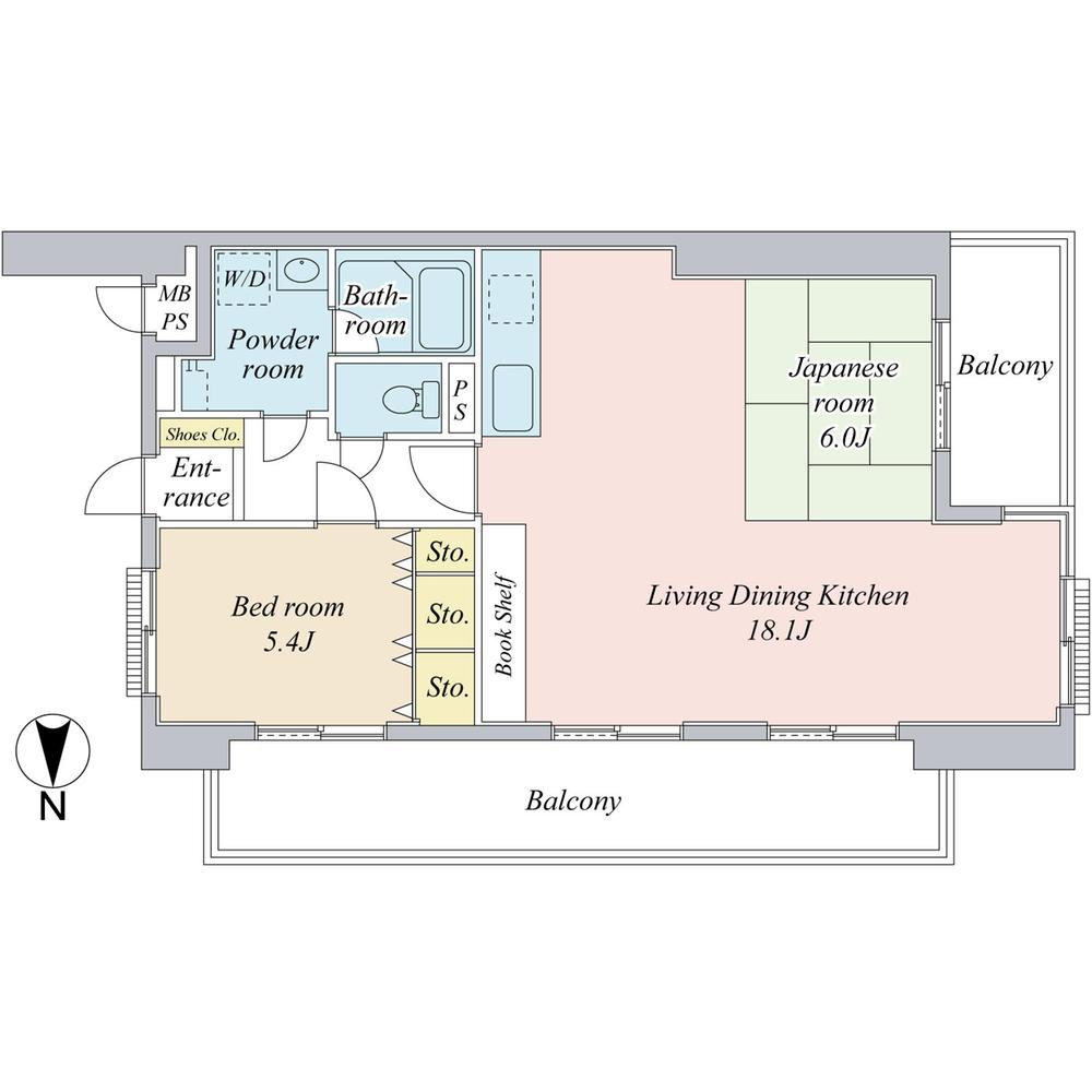 Floor plan. 1LDK, Price 29,900,000 yen, Occupied area 67.49 sq m , Balcony area 12.41 sq m