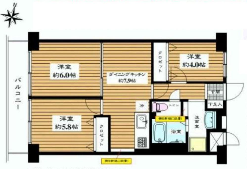 Floor plan. 3DK, Price 21,800,000 yen, Occupied area 53.76 sq m , Balcony area 6.72 sq m