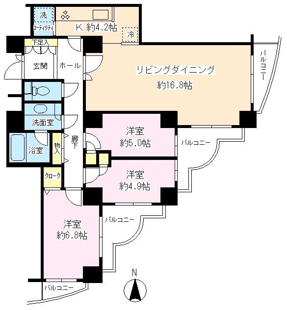 Floor plan. 3LDK, Price 46,800,000 yen, Footprint 91 sq m , Balcony area 15 sq m