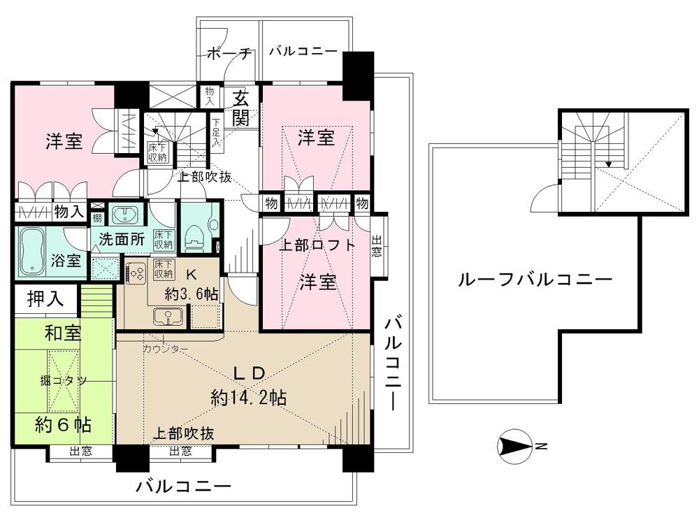 Floor plan. 4LDK, Price 74,800,000 yen, Occupied area 98.95 sq m , Balcony area 27.1 sq m