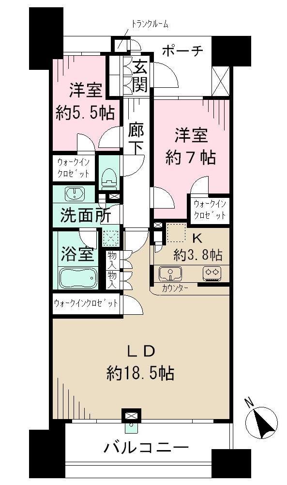 Floor plan. 2LDK, Price 54,800,000 yen, Footprint 81.3 sq m , Balcony area 13.2 sq m