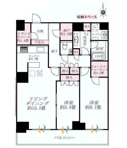 Floor plan. 3LDK, Price 51,500,000 yen, Occupied area 85.72 sq m , Balcony area 13 sq m