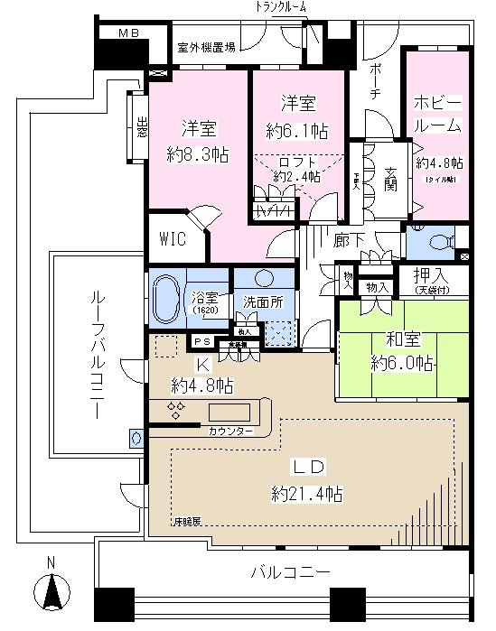 Floor plan. 3LDK + S (storeroom), Price 83,800,000 yen, Footprint 109.07 sq m , Balcony area 18.5 sq m